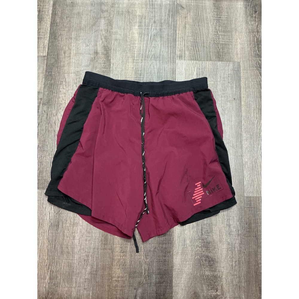 Nike Dri-FIT Mens 2-in-1 Running Shorts Burgundy Black Size M CJ5471-638